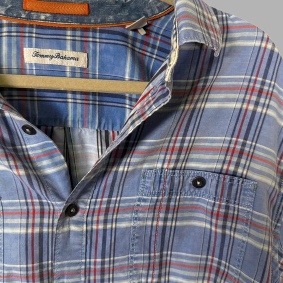 Tommy Bahama Men's Size L Blue Plaid Button Down Shirt Short Sleeve - Picture 2 of 5